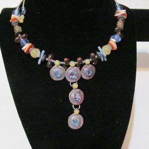 Treska coil choker necklace glass beads signed